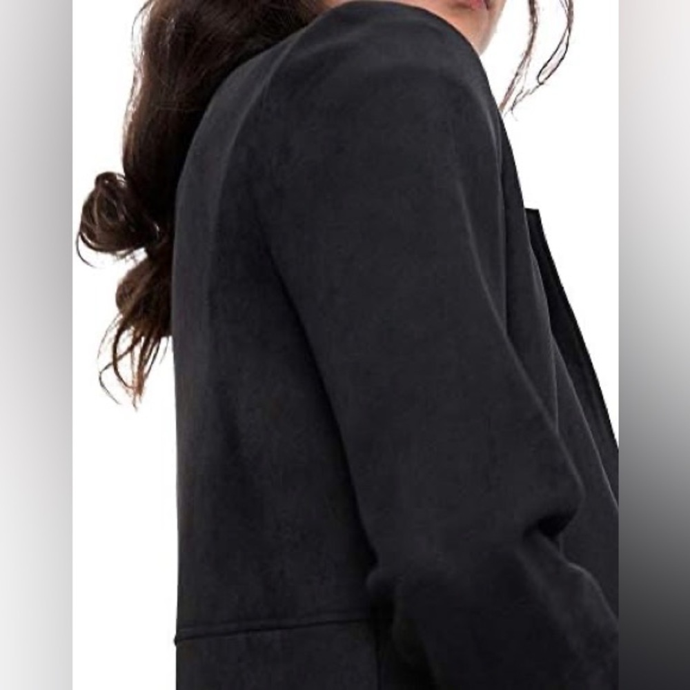 ZARA black faux suede midi Blazer Coat size small - Picture 7 of 12